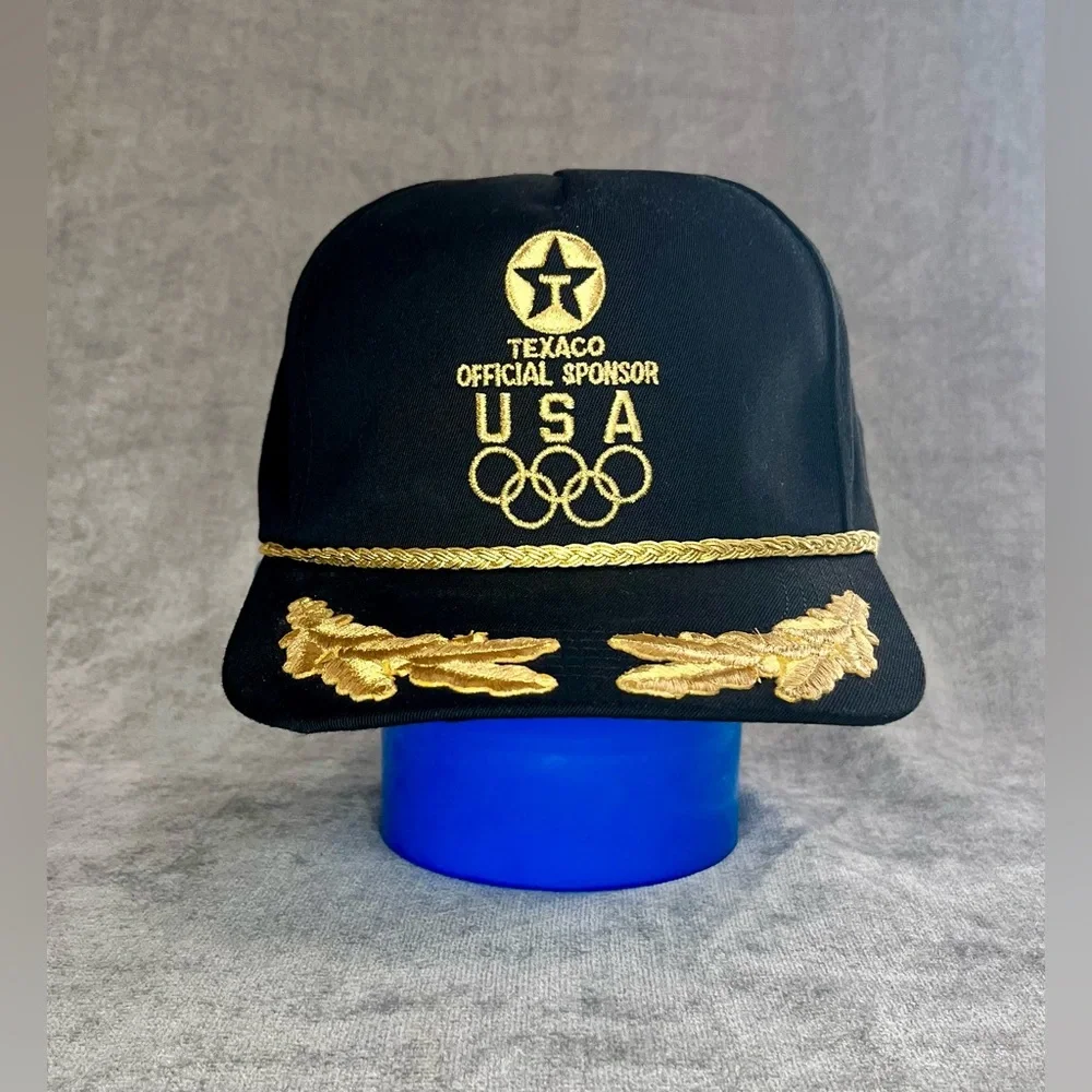 1992 Texaco USA Olympics Black & Gold Embroidered Trucker Hat Vintage